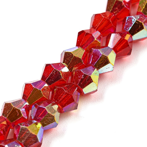 

PandaHall Baking Painted Transparent Glass Beads Strands, Half Electroplate, AB Color Plated, Faceted, Bicone, FireBrick, 6x5.5mm, Hole: 1mm..., Red