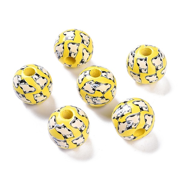 

PandaHall Printed Wood Beads, Round Beads, Yellow, 16x15mm, Hole: 4.3mm Wood Round Yellow
