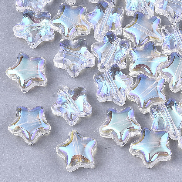 

PandaHall Transparent Glass Beads, AB Color Plated, Star, Clear AB, 8x8x4mm, Hole: 0.8~1mm Glass Star White