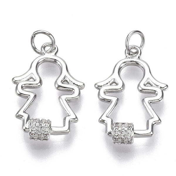 

PandaHall Brass Micro Pave Clear Cubic Zirconia Pendants, with Jump Rings, Girl, Nickel Free, Real Platinum Plated, 21x14x4mm, Jump Rings...