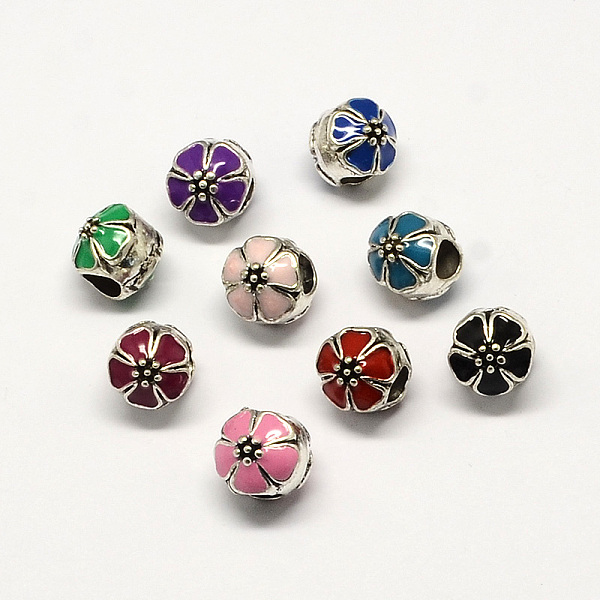 

PandaHall Alloy Enamel Flower Large Hole Style European Beads, Antique Silver, Mixed Color, 10x11mm, Hole: 4mm Alloy+Enamel Flower..., Multicolor