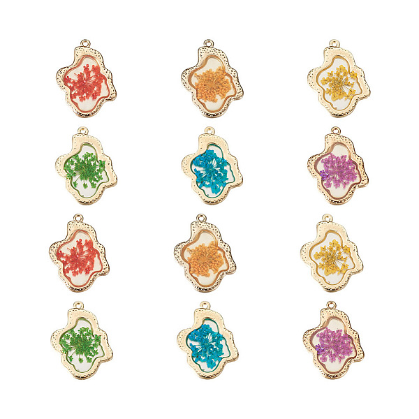 

PandaHall Craftdady 12Pcs 6 Colors Epoxy Resin Pendants, with Dried Flower Inside and Light Gold Plated Alloy Open Back Bezel, Nuggets..., Multicolor