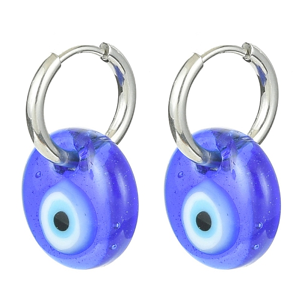 

PandaHall Blue Lampwork Evil Eye Dangle Hoop Earrings, 304 Stainless Steel Jewelry, Stainless Steel Color, 24x15mm Lampwork Evil Eye Blue
