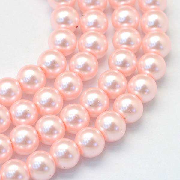 

PandaHall Baking Painted Pearlized Glass Pearl Round Bead Strands, Pink, 6~7mm, Hole: 1mm, about 145pcs/strand, 31.4 inch Glass Round Pink