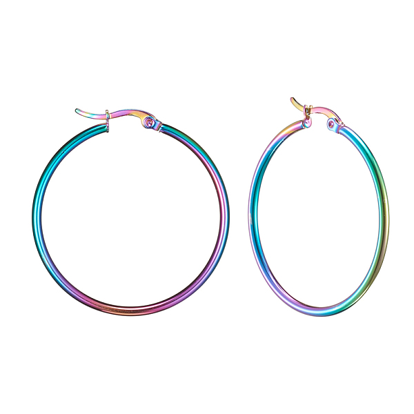 

PandaHall 304 Stainless Steel Big Hoop Earrings, Hypoallergenic Earrings, Ring Shape, Rainbow Color, 12 Gauge, 39~41x2mm, Pin...