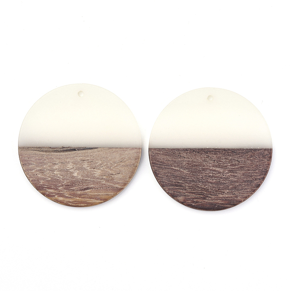 

PandaHall Resin & Walnut Wood Pendants, Flat Round, White, 38~39x4mm, Hole: 1.8mm Resin+Wood Flat Round White
