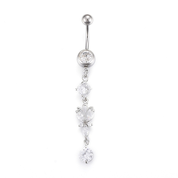 

PandaHall Piercing Jewelry, Brass Cubic Zirciona Navel Ring, Belly Rings, with 304 Stainless Steel Bar, Platinum, 62mm, Bar: 15 Gauge(1.5mm)..., Clear