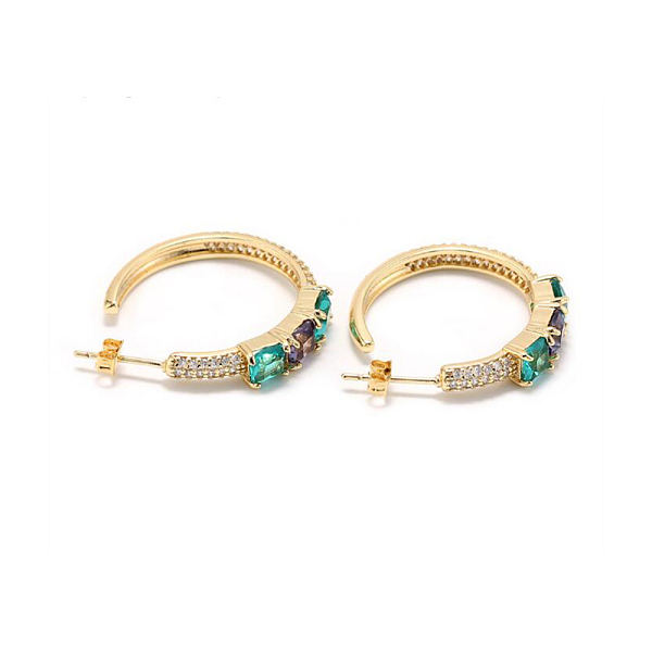 

PandaHall SHEGRACE Brass Micro Pave Grade AAA Cubic Zirconia Stud Earrings, Half Hoop Earrings, with Glass, Real 18K Gold Plated, 29mm Cubic...