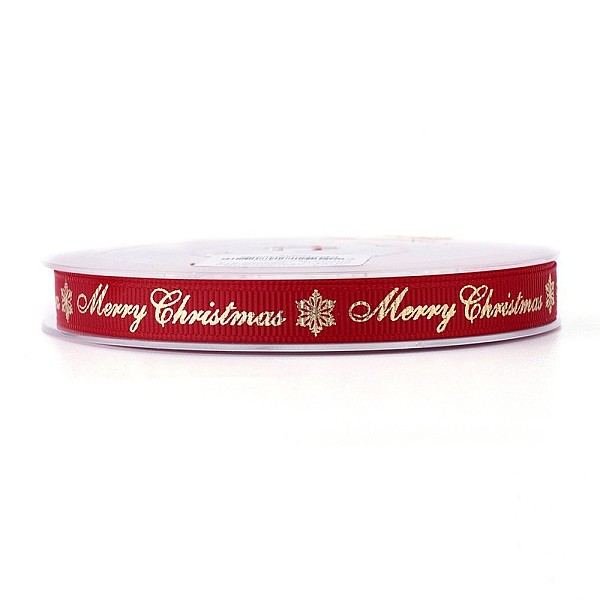 

PandaHall Polyester Grosgrain Ribbon for Christmas, Snowflake & Word, Red, 9mm, about 100yards/roll Polyester Red