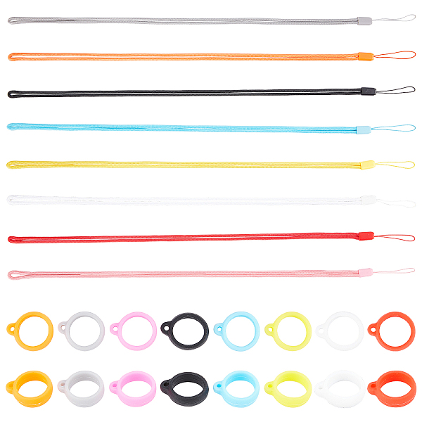 

PandaHall GORGECRAFT 32PCS 8 Colors Necklace Lanyard Set Including 16Pcs Nonslip Rubber Rings Loop 16Pcs Loss-Proof Pendant Lanyard String..., Multicolor