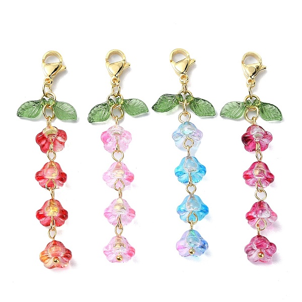 

PandaHall 4Pcs Flower Glass Pendant Decorations, Transparent Acrylic Leaf and Lobster Claw Clasps Charm, Mixed Color, 65mm, Pendants..., Multicolor