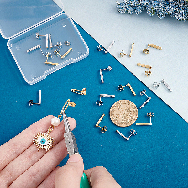 

PandaHall UNICRAFTALE 10 Pairs 2 Colors Stud Earrings Safety Pin Stud Earrings 304 Stainless Steel Earring Components 0.7mm Pin Stud Earring...
