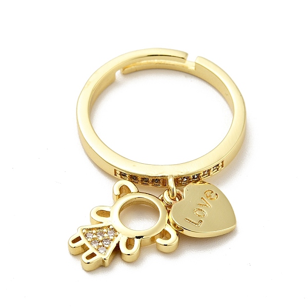 

PandaHall Girl & Heart with Word Love Charms Clear Cubic Zirconia Adjustable Ring, Brass Jewelry for Women, Real 18K Gold Plated, US Size 7...