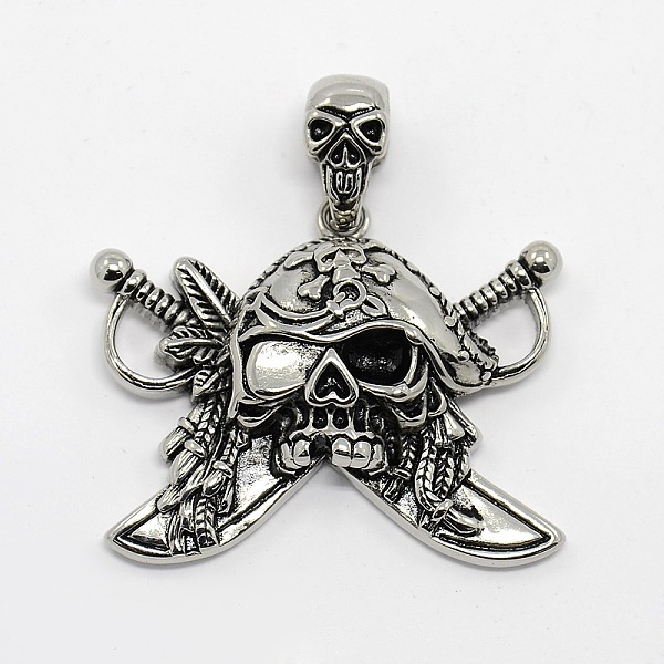 

PandaHall Vintage Men's 304 Stainless Steel Focus Pirate Style Skull Pendants, Antique Silver, 48x46x8mm, Hole: 11x5mm 304 Stainless Steel...