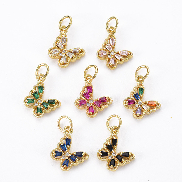 

PandaHall Brass Cubic Zirconia Charms, with Glass and Jump Ring, Real 16K Gold Plated, Butterfly, Nickel Free, Mixed Color, 10x11x3mm, Hole..., Multicolor