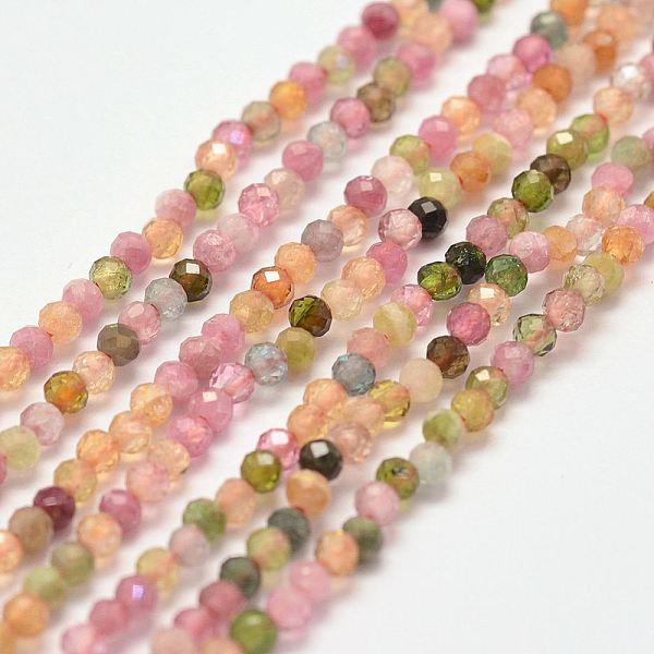 

PandaHall Natural Tourmaline Bead Strands, Faceted, Round, 2mm, Hole: 1mm, about 190pcs/strand, 15 inch Tourmaline Round