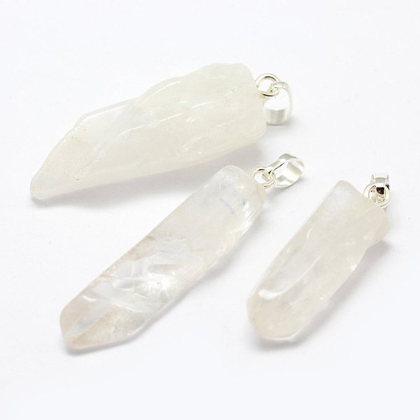 

PandaHall Natural Quartz Crystal Pendants, with Silver Tone Brass Findings, Nuggets, 37~50x10~19x7~13mm, Hole: 5x8mm Quartz Crystal Nuggets..., Clear