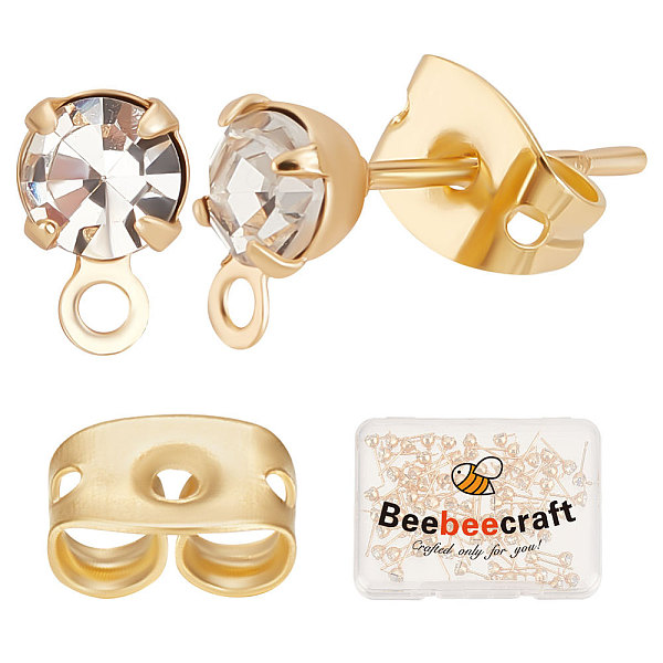 

PandaHall Beebeecraft 1 Box 80Pcs Cubic Zirconia Earring Findings 18K Gold Plated Stud Posts with Loop and 80Pcs Butterfly Earring Backs for..., Clear
