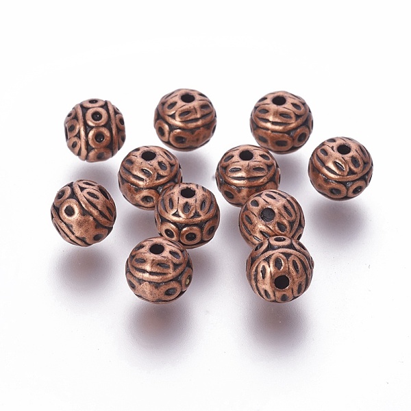 

PandaHall Tibetan Style Zinc Alloy Beads, Textured Round, Cadmium Free & Lead Free, Red Copper, 8mm, Hole: 1mm Alloy Round