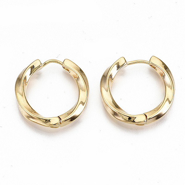 

PandaHall Brass Huggie Hoop Earrings, Twist Ring, Nickel Free, Real 18K Gold Plated, 21x3mm, Pin: 0.7mm Brass Ring