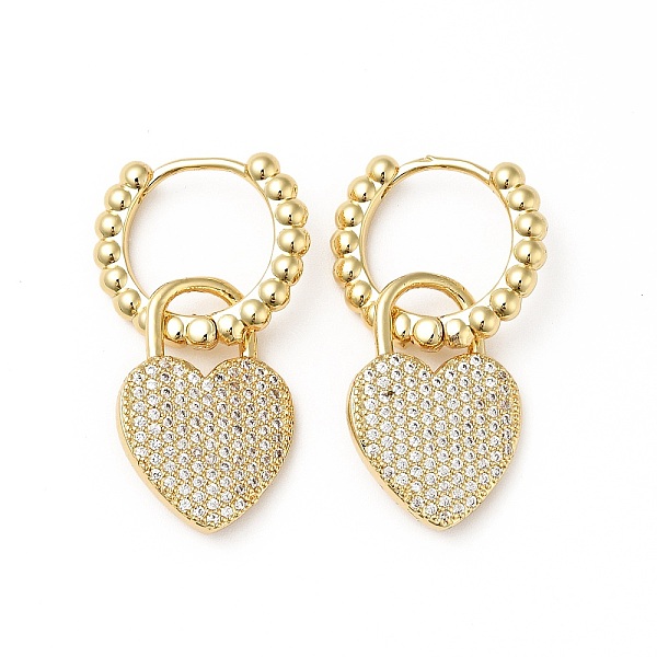 

PandaHall Cubic Zirconia Heart Padlock Dangle Hoop Earrings, Real 18K Gold Plated Brass Jewelry for Women, Cadmium Free & Lead Free, Clear...