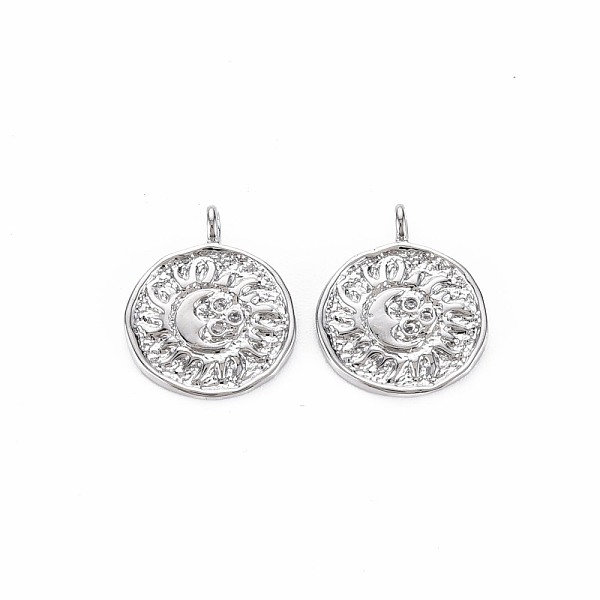 

PandaHall Brass Micro Pave Clear Cubic Zirconia Pendants, Nickel Free, Flat Round with Sun, Real Platinum Plated, 15.5x13x1mm, Hole: 1.5mm...