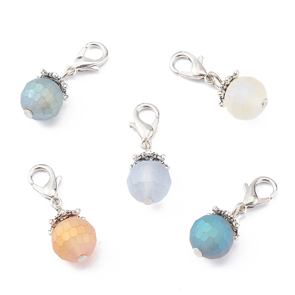 

PandaHall Electroplate Glass Pendants, with Alloy Lobster Claw Clasps and Tibetan Style Alloy Caps, Frosted, Faceted, Round, Mixed Color..., Multicolor