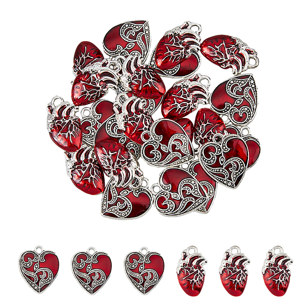 

PandaHall DICOSMETIC 24Pcs 2 Style Alloy Enamel Pendants, Heart Charm, Antique Silver & Silver, 24~25x16~20x2~4mm, Hole: 2.2~2.5mm..., Red