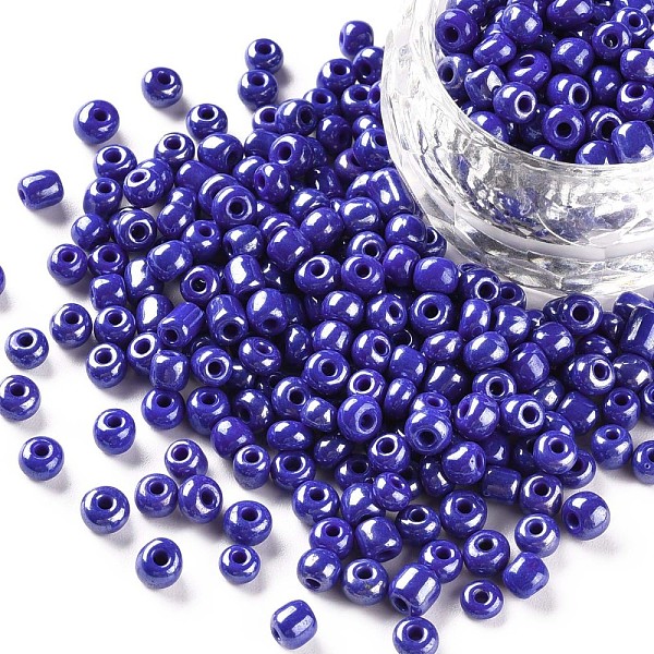 

PandaHall Glass Seed Beads, Opaque Colors Lustered, Round, Blue, 4mm, Hole: 1.5mm, about 4500pcs/pound Glass Blue