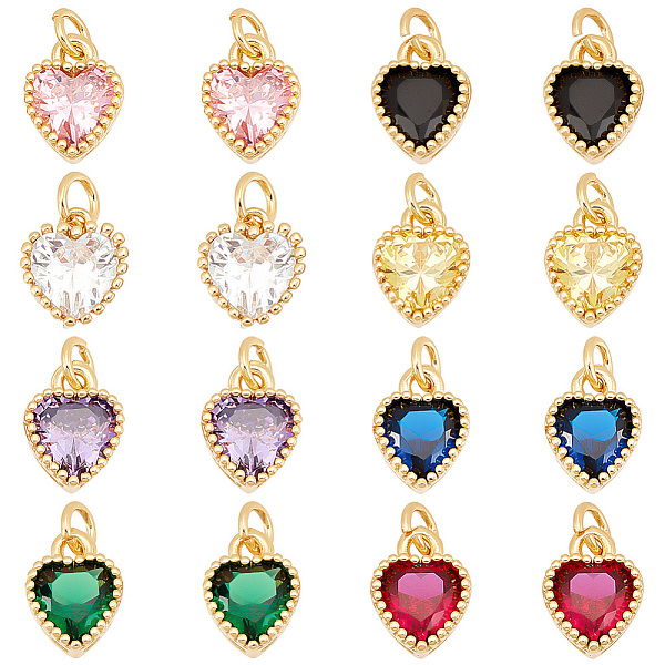 

PandaHall AHANDMAKER 16 Pcs Cubic Zirconia Heart Pendants Charms, 8 Colors Heart Shape Charms Real 18K Gold Plated Brass Pendants Tiny..., Multicolor