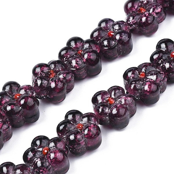 

PandaHall Transparent Handmade Bumpy Lampwork Beads Strands, with Silver Glitter, Flower, Indigo, 13.5~14.5x14.5x8.5~10mm, Hole: 0.8~1.6mm..., Purple