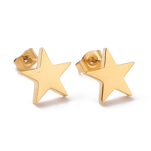 

PandaHall Ion Plating(IP) 304 Stainless Steel Star Stud Earrings for Women, Golden, 11x12x2mm, Pin: 0.6mm 304 Stainless Steel Star