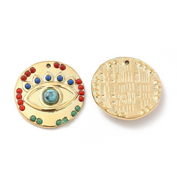 

PandaHall Vacuum Plating 201 Stainless Steel Pendants, with Resin, Real 18K Gold Plated, Flat Round with Eye Charm , Colorful, 20x3.5mm...