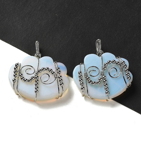 

PandaHall Opalite Copper Wire Wrapped Pendants, Cloud Charms with Brass Beads, Rack Plating, Platinum, 47~50x44.5~45x11~12mm, Hole: 6x5.5mm...