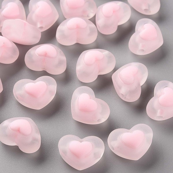 

PandaHall Transparent Acrylic Beads, Frosted, Bead in Bead, Heart, Pink, 13x17x9.5mm, Hole: 2.5mm, about 420pcs/500g Acrylic Heart Pink