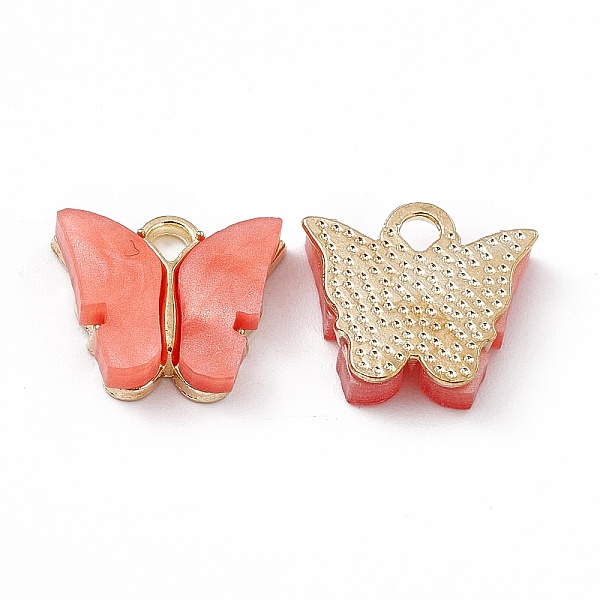

PandaHall Acrylic Charms, with Light Gold Tone Alloy Finding, Butterfly Charm, Coral, 13x14x3mm, Hole: 2mm Alloy+Acrylic Butterfly Red