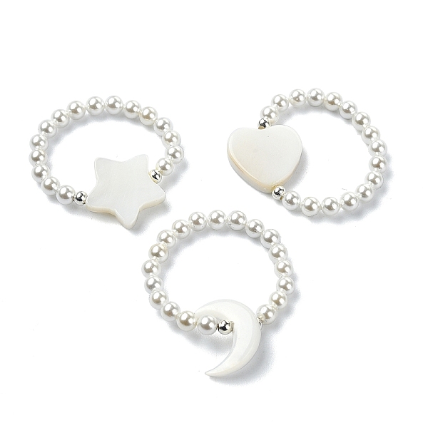 

PandaHall 3Pcs 3 Style Natural Pearl & Shell Beaded Stretch Rings Set, Heart & Moon & Star Stackable Rings, WhiteSmoke, Inner Diameter: 19mm..., White