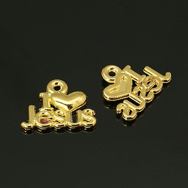 

PandaHall Tibetan Style Alloy Pendants, For Easter, Holy Charms(I Love Jesus), Cadmium Free & Lead Free, Heart, Golden, 13x15x2mm, Hole: 3mm...