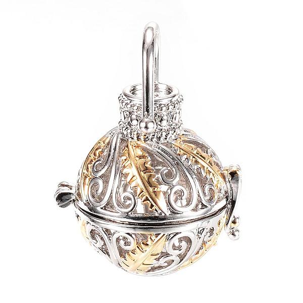 

PandaHall Rack Plating Brass Cage Pendants, For Chime Ball Pendant Necklaces Making, Hollow Round with Leaf, Platinum & Golden, 26x26x21mm...