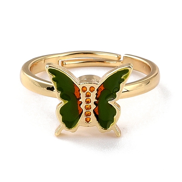 PandaHall Butterfly Fidget Ring for Anxiety Stress Relief, Adjustable Spinner Ring, Alloy Enamel Rotating Ring, Golden, Dark Olive Green, US...