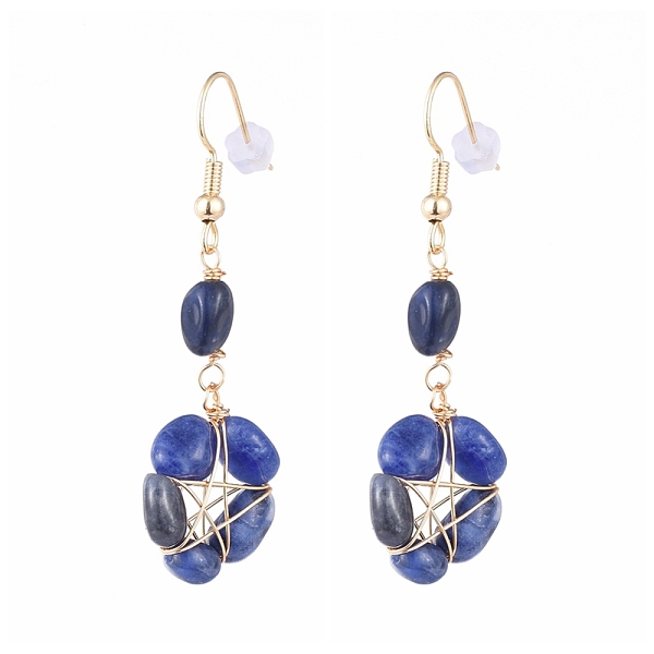

PandaHall Wire Wrapped Natural Gemstone Dangle Earrings, with Brass Earring Hooks and Plastic Ear Nuts, Star, 53mm, Pin: 0.8mm Mixed Stone