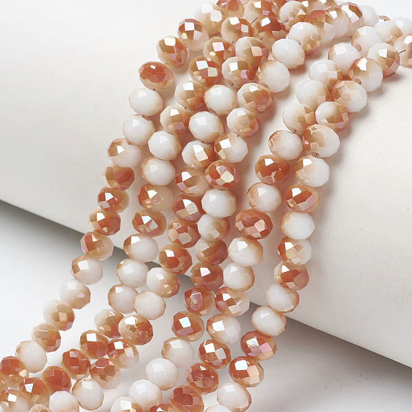 

PandaHall Electroplate Opaque Solid Color Glass Beads Strands, Half Plated, Rainbow Plated, Faceted, Rondelle, White, 8x6mm, Hole: 1mm...