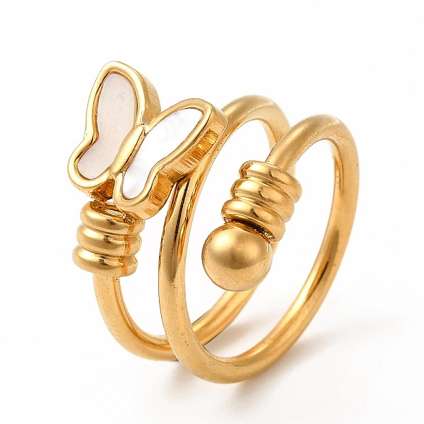 

PandaHall Ion Plating(IP) 304 Stainless Steel Wrap Finger Rings, Synthetic White Shell Butterfly Wide Band Rings for Women, Real 18K Gold...