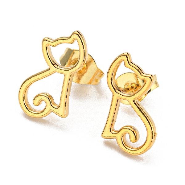 

PandaHall Vacuum Plating 304 Stainless Steel Stud Earring for Women, Hollow Cat, Golden, 12x11mm 304 Stainless Steel Cat Shape