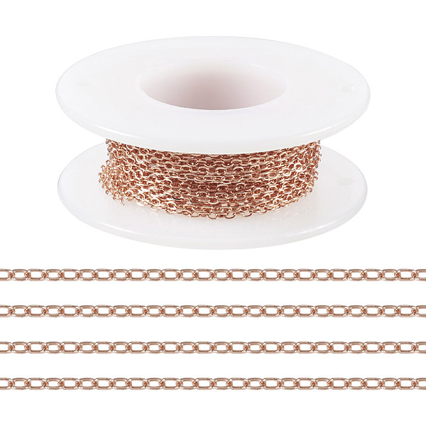 

PandaHall Brass Cable Chains, with Spool, Soldered, Rose Gold, 2x2x0.3mm, about 16.40 Feet(5m)/Roll Brass