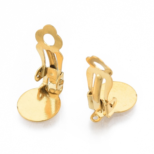 

PandaHall 304 Stainless Steel Clip-on Earring Findings, Clip on Earring Pads, Flat Round, Golden, 18x10x7mm, Hole: 3mm 304 Stainless Steel