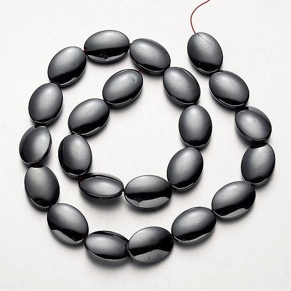 

PandaHall Non-magnetic Synthetic Hematite Beads Strands, Oval, Original Color, 18x13x4~5mm, Hole: 1mm, about 22pcs/strand, 15.7 inch...