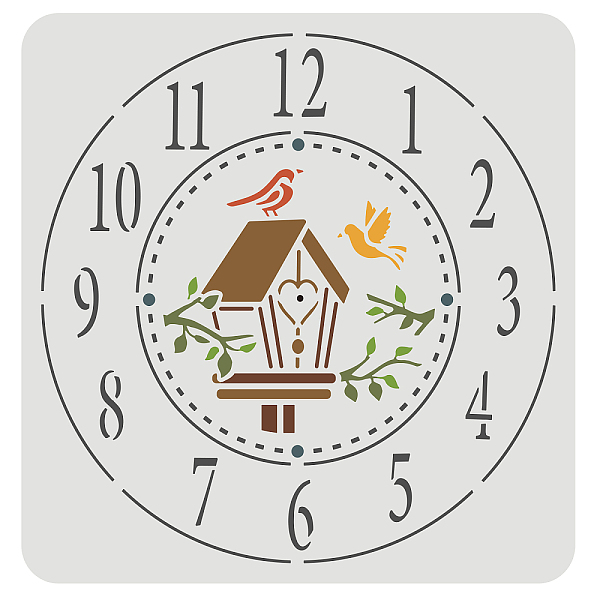 PandaHall FINGERINSPIRE Clock Stencil 30x30cm Create DIY Clock Crafts Stencil Template Branches Bird House Clock Stencils with Number...