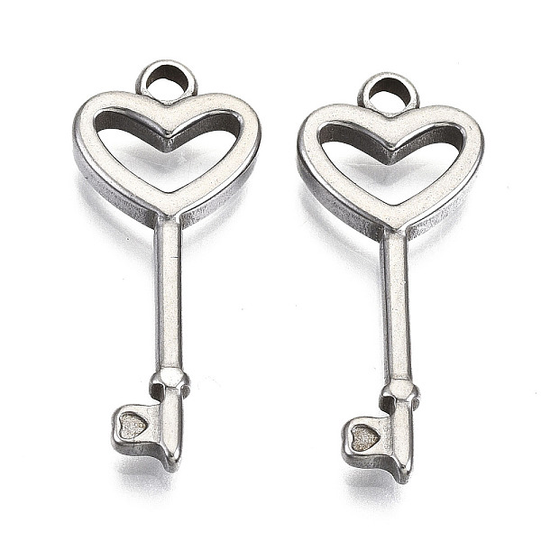

PandaHall 304 Stainless Steel Pendants, Heart Key, Stainless Steel Color, 25x10.5x2.5mm, Hole: 2mm 304 Stainless Steel Key