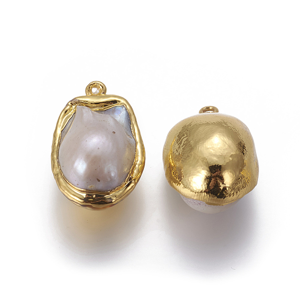 

PandaHall Natural Cultured Freshwater Pearl Pendants, with Golden Plated Brass Findings, Nuggets, Golden, 26~29x16~19x15~16mm, Hole: 1.8mm...